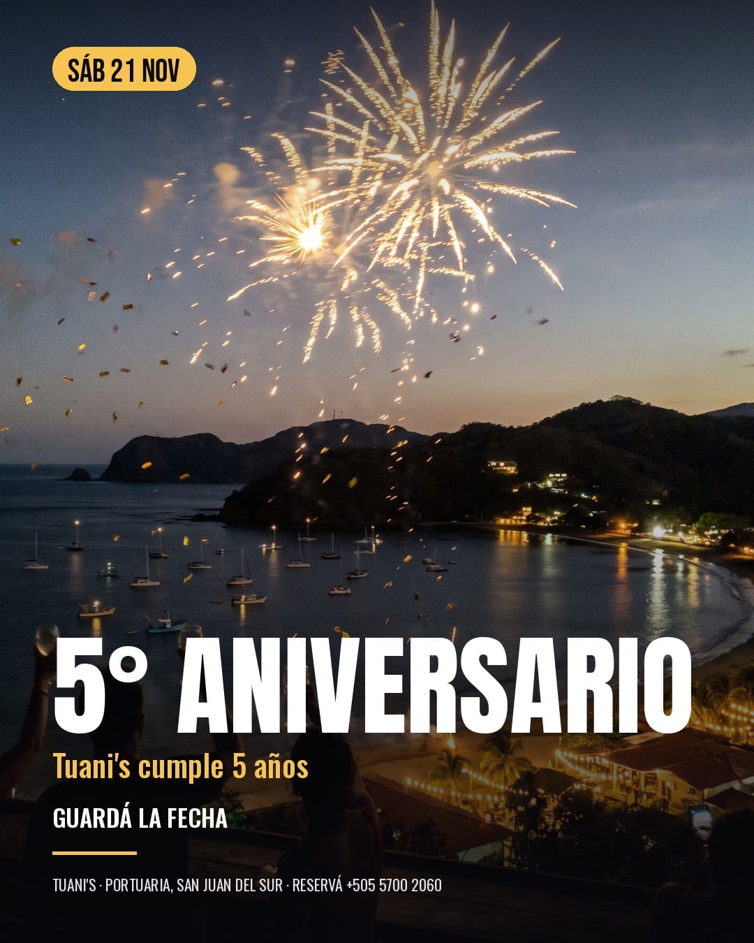 Póster del 5° aniversario de Tuani's: sábado 21 de noviembre. Tuani's cumple 5 años: guardá la fecha